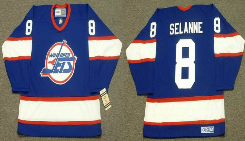 2019 Men Winnipeg Jets 8 Selanne blue CCM NHL jersey